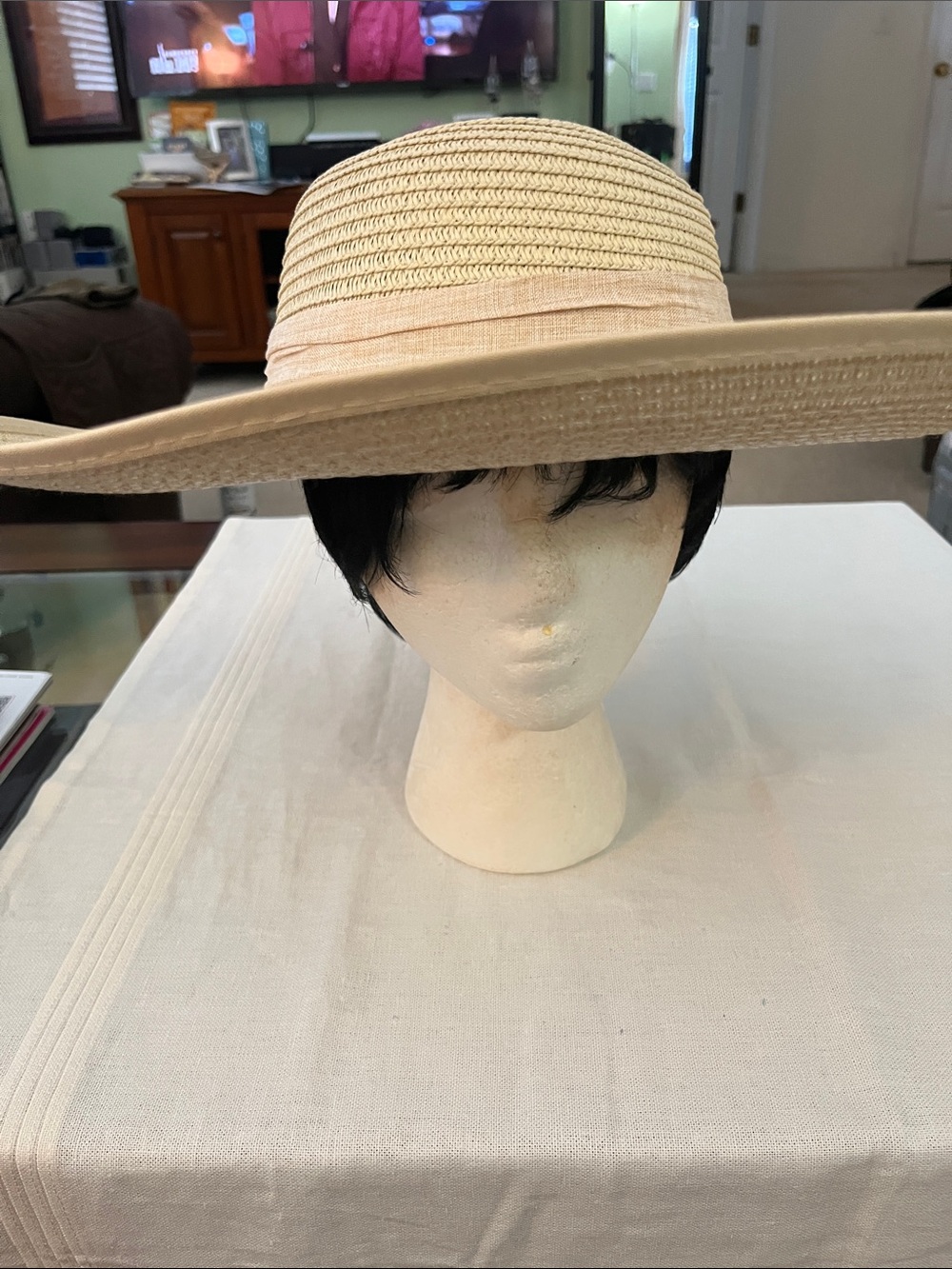 Beautiful Wide Brim Straw Sun Hat in Beige